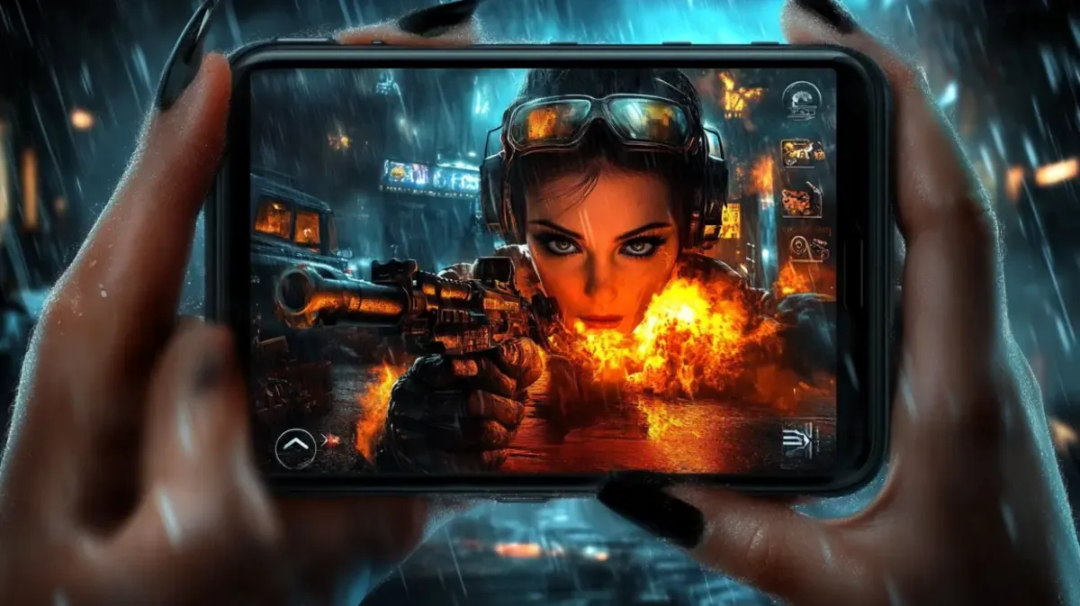 Saheb88 mobile shooter game sniper woman rain cyberpunk